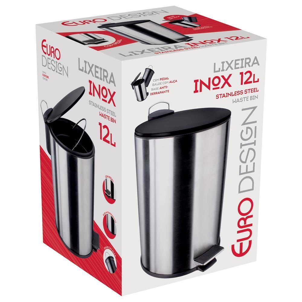 Lixeira Euro Home com Pedal LIX2256-PT em Inox e PP – 12 L - 4