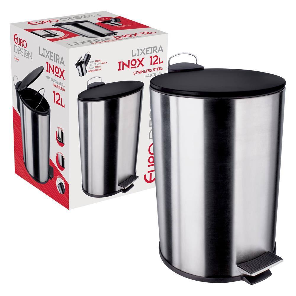 Lixeira Euro Home com Pedal LIX2256-PT em Inox e PP – 12 L - 5