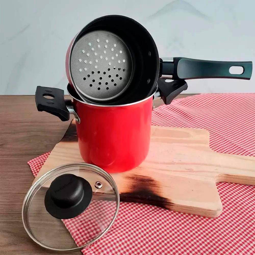 Mini Cuscuzeira Multiflon em Alumínio com Cabo TPA Versátil - Vermelha - 4