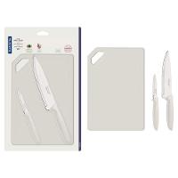 Conjunto de Facas e Tábua de Corte Tramontina Plenus em Aço Inoxidável - Off-White - 3 Peças - 1