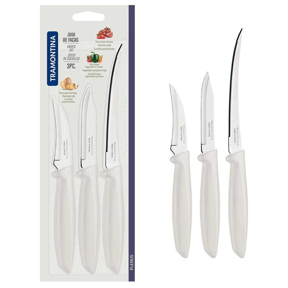 Conjunto de Facas Tramontina Plenus em Aço Inox e Polipropileno - Off-White - 3 Peças - 1