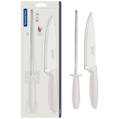Conjunto Faca Chef e Chaira Tramontina Plenus Off-White - 2 Peças