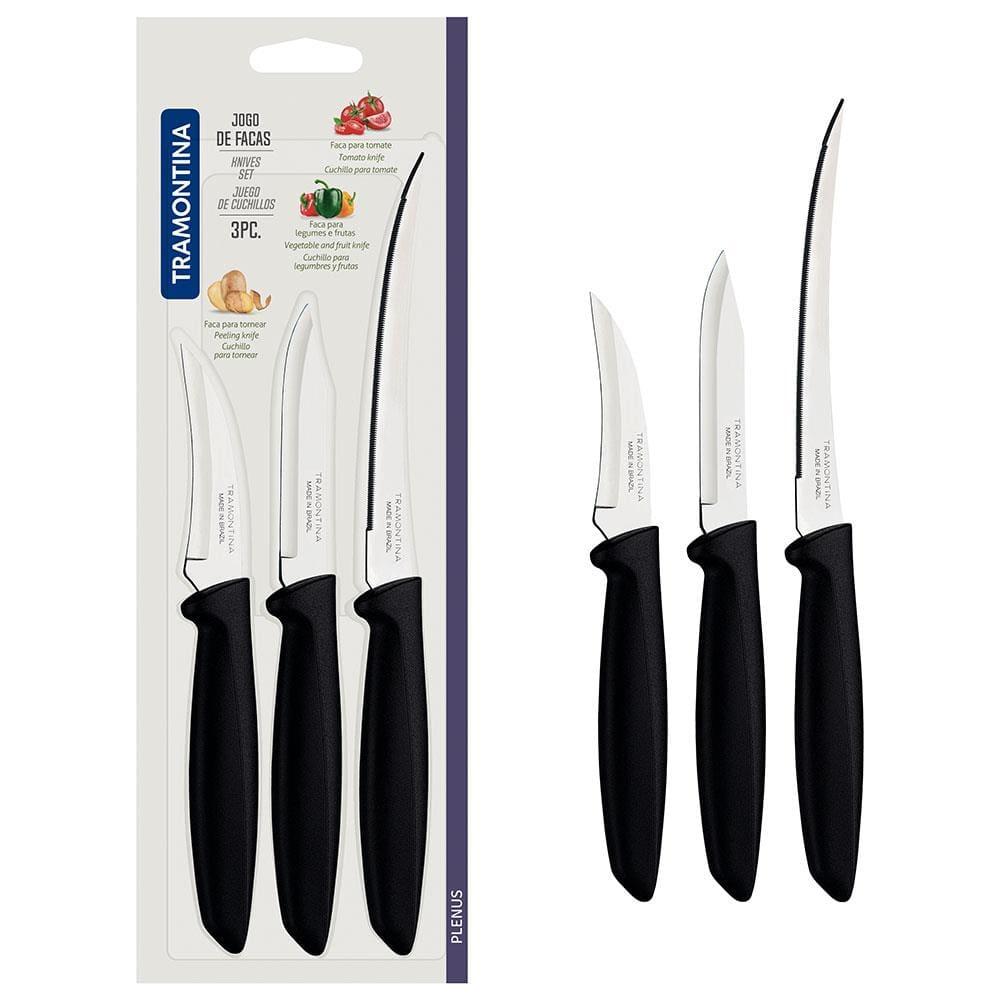 Conjunto de Facas Tramontina Plenus em Aço Inox e Polipropileno - Preto - 3 Peças - 1