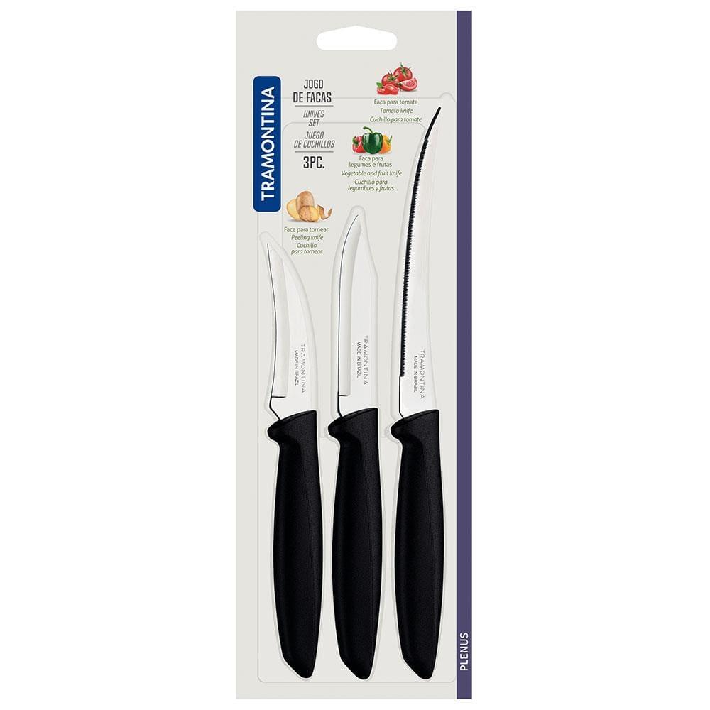 Conjunto de Facas Tramontina Plenus em Aço Inox e Polipropileno - Preto - 3 Peças - 3