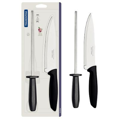 Conjunto Faca Chef e Chaira Tramontina Plenus Preto - 2 Peças