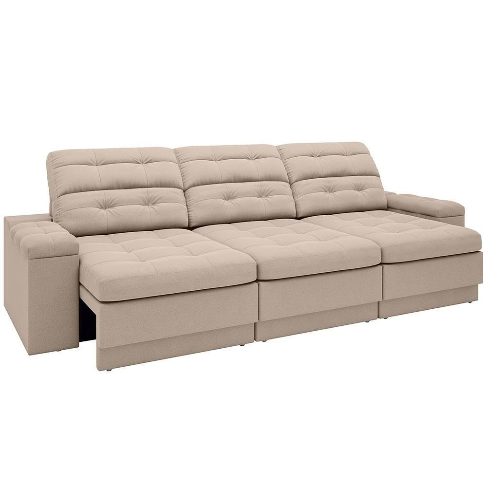 Sofá Retrátil Reclinável 4 Lugares DDS Next Brunello com Almofadas Fixas, Revestimento Velosuede e Espuma D26 - 230cm de largura - 3