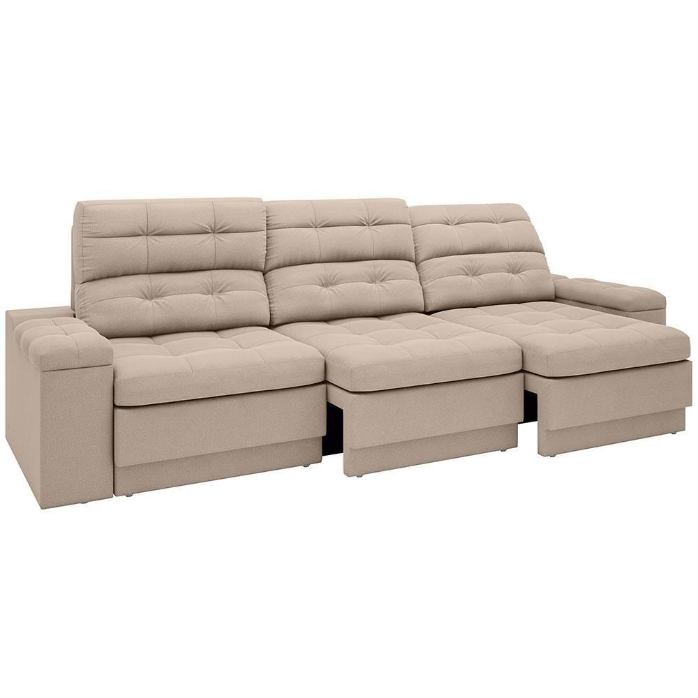 Sofá Retrátil Reclinável 4 Lugares DDS Next Brunello com Almofadas Fixas, Revestimento Velosuede e Espuma D26 - 230cm de largura - 4