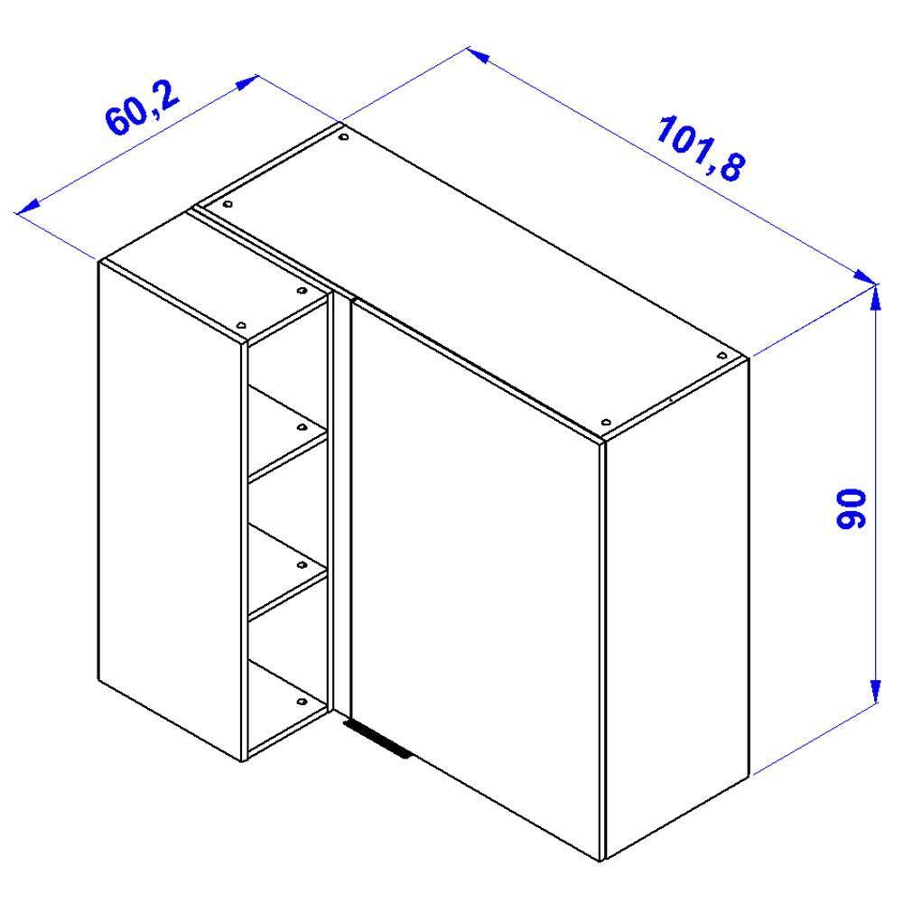 Armário Aéreo de Canto Bartira Cristal MDP 15mm com 1 Porta e 2 Prateleiras - 101,8cm de largura - 8