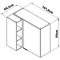 Armário Aéreo de Canto Bartira Cristal MDP 15mm com 1 Porta e 2 Prateleiras - 101,8cm de largura - 9