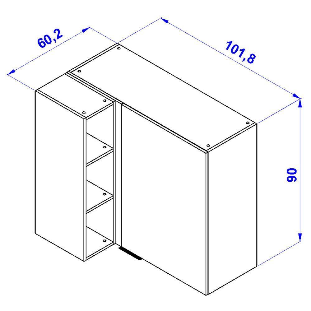 Armário Aéreo de Canto Bartira Cristal MDP 15mm com 1 Porta e 2 Prateleiras - 101,8cm de largura - 8