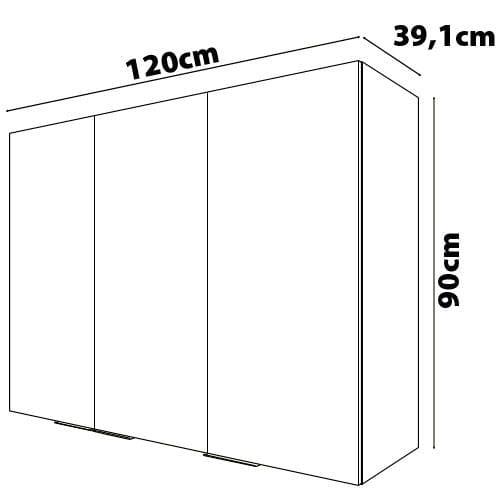 Armário Aéreo Bartira Cristal MDP 15mm com 3 Portas e 3 Prateleiras - 120cm de largura - 9