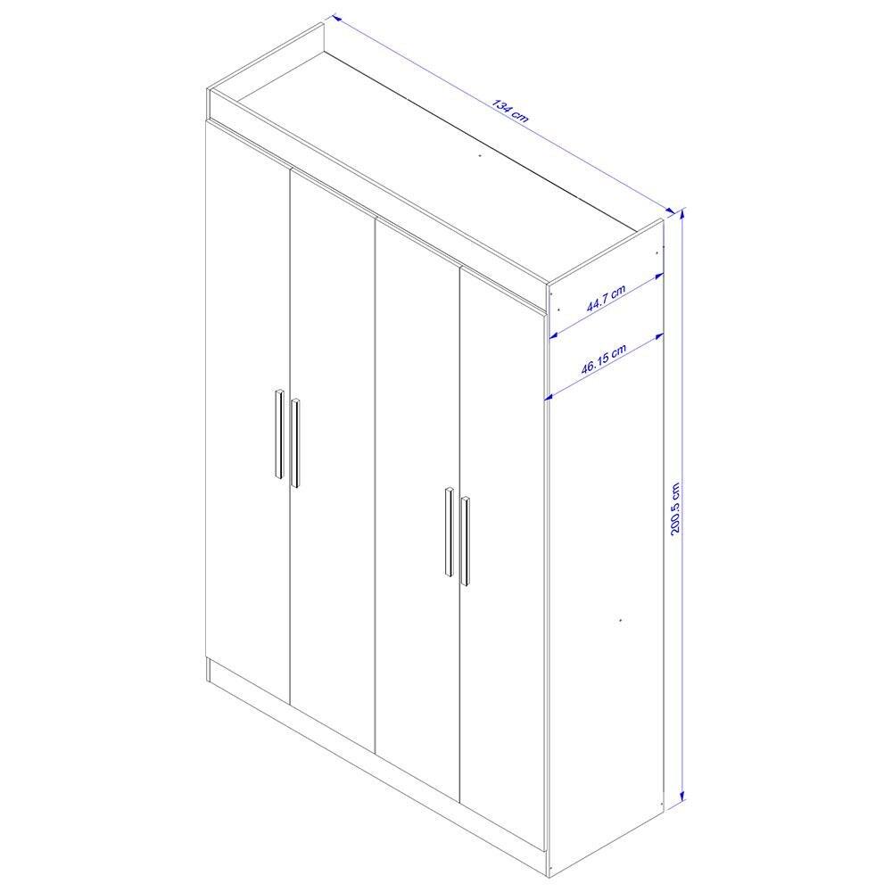 Guarda-Roupa Bartira Ville com 4 Portas, 2 Gavetas e 2 Prateleiras - 134cm de largura - 4
