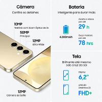 Smartphone Samsung Galaxy S24 5G Creme 256GB, Tela 6.2", 8GB RAM, Inteligência Artificial, IP68, Processador Exynos 2400, Câmera Tripla Traseira - 8