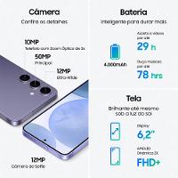 Smartphone Samsung Galaxy S24 5G Violeta 256GB, Tela 6.2", 8GB RAM, Inteligência Artificial, IP68, Processador Exynos 2400, Câmera Tripla Traseira - 8