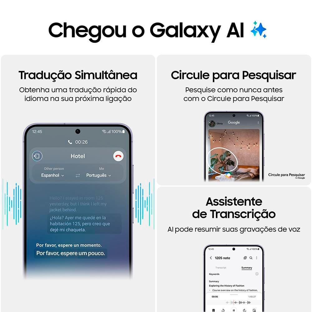 Smartphone Samsung Galaxy S24 5G Cinza 256GB, Tela 6.2", 8GB RAM, Inteligência Artificial, IP68, Processador Exynos 2400, Câmera Tripla Traseira - 7