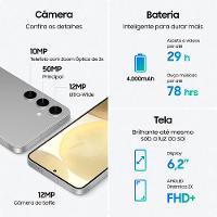 Smartphone Samsung Galaxy S24 5G Cinza 256GB, Tela 6.2", 8GB RAM, Inteligência Artificial, IP68, Processador Exynos 2400, Câmera Tripla Traseira - 8