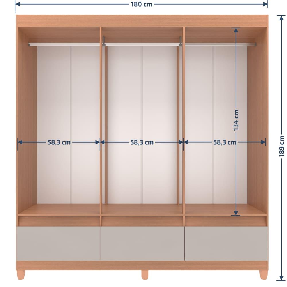 Guarda-Roupa Bartira Ilhéus com Cabideiro, 6 Portas de Bater, 3 Gavetas e 180cm de Largura - 7