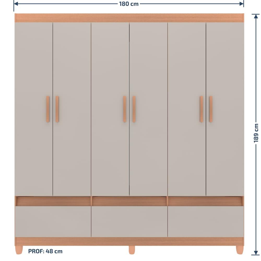 Guarda-Roupa Bartira Ilhéus com Cabideiro, 6 Portas de Bater, 3 Gavetas e 180cm de Largura - 9