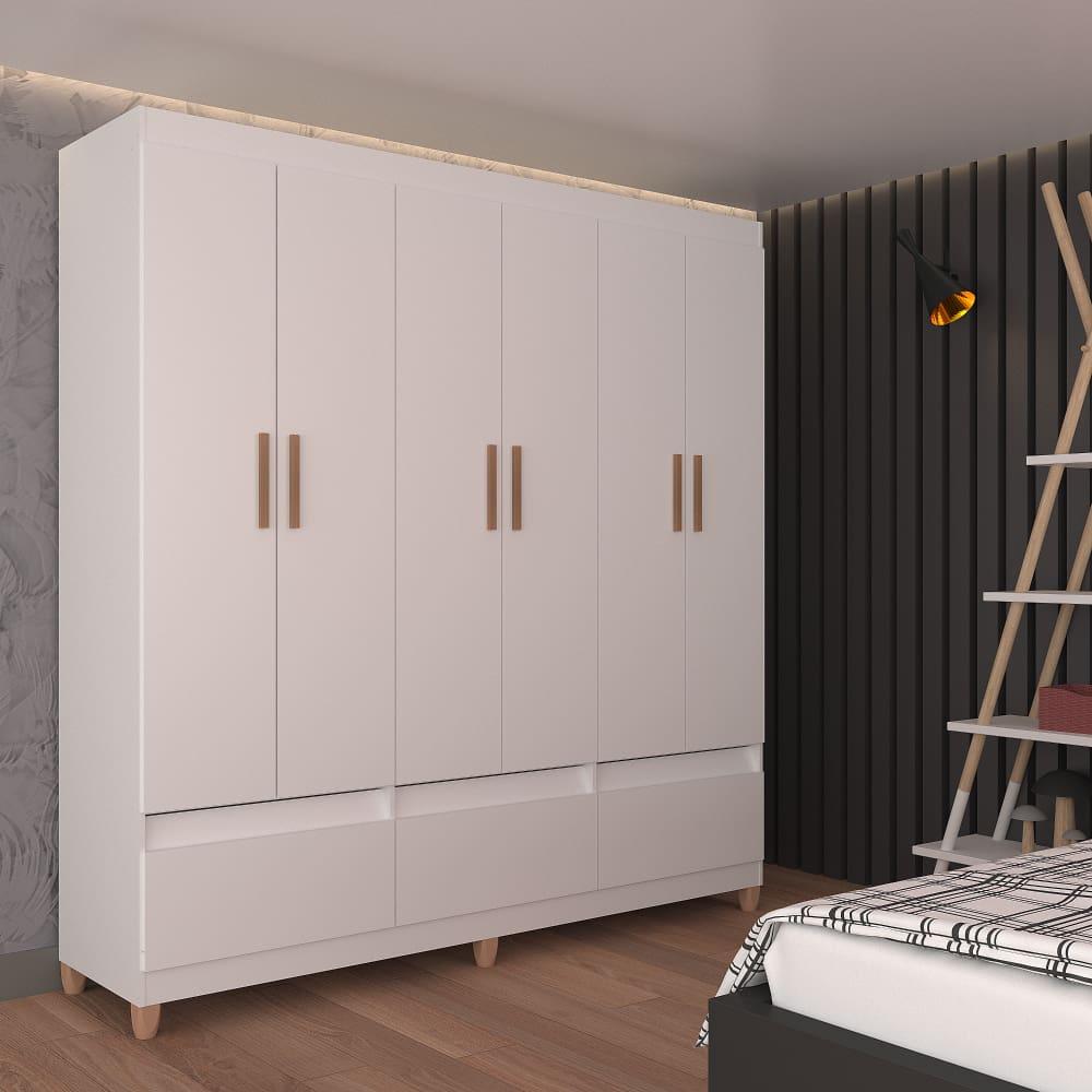 Guarda-Roupa Bartira Ilhéus com Cabideiro, 6 Portas de Bater, 3 Gavetas e 180cm de Largura - 1