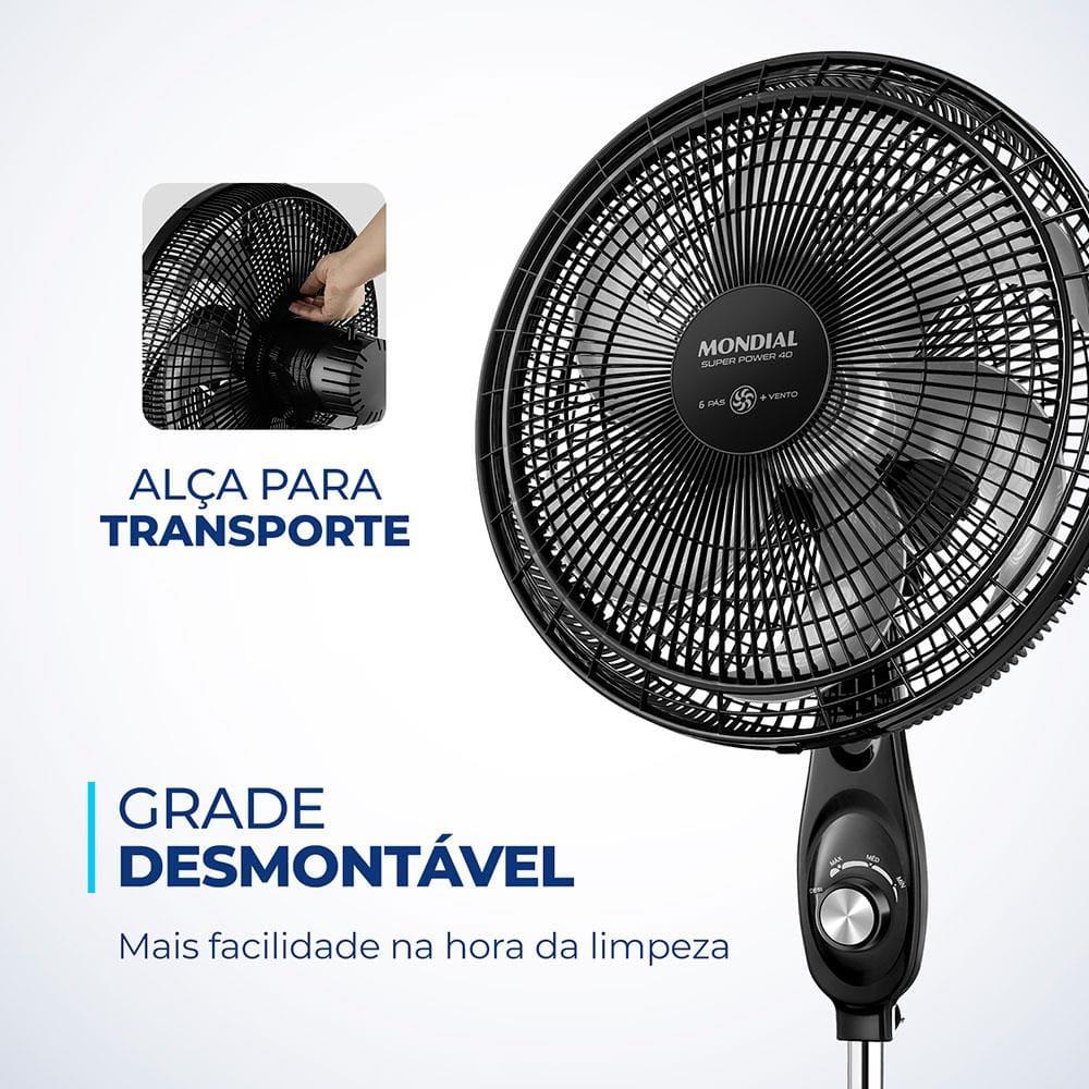 Ventilador de Coluna 40cm Mondial Super Power VSP40C 6 Pás 3 Velocidades Preto/Prata - 6