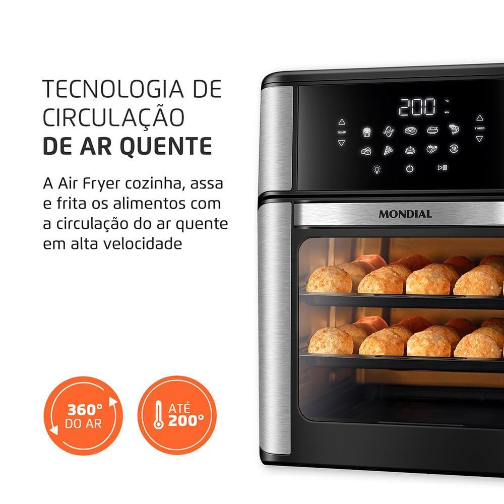 Fritadeira Elétrica Sem Óleo Air Fryer Oven 2 em 1 Mondial AFON-12L-BI 12L Digital – Preta/Inox - 5