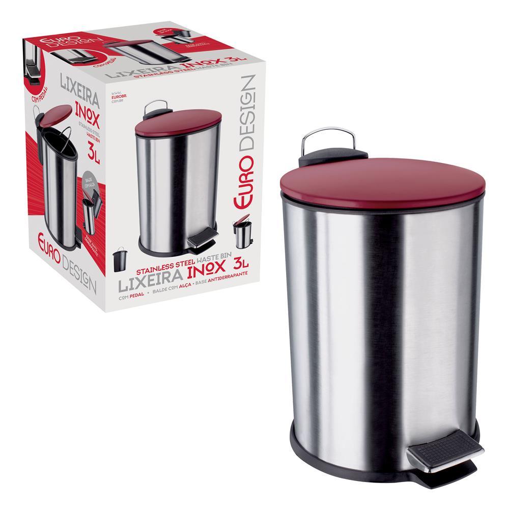 Lixeira Euro Home com Pedal LIX2317-VM em Inox e PP – 3 L - 4