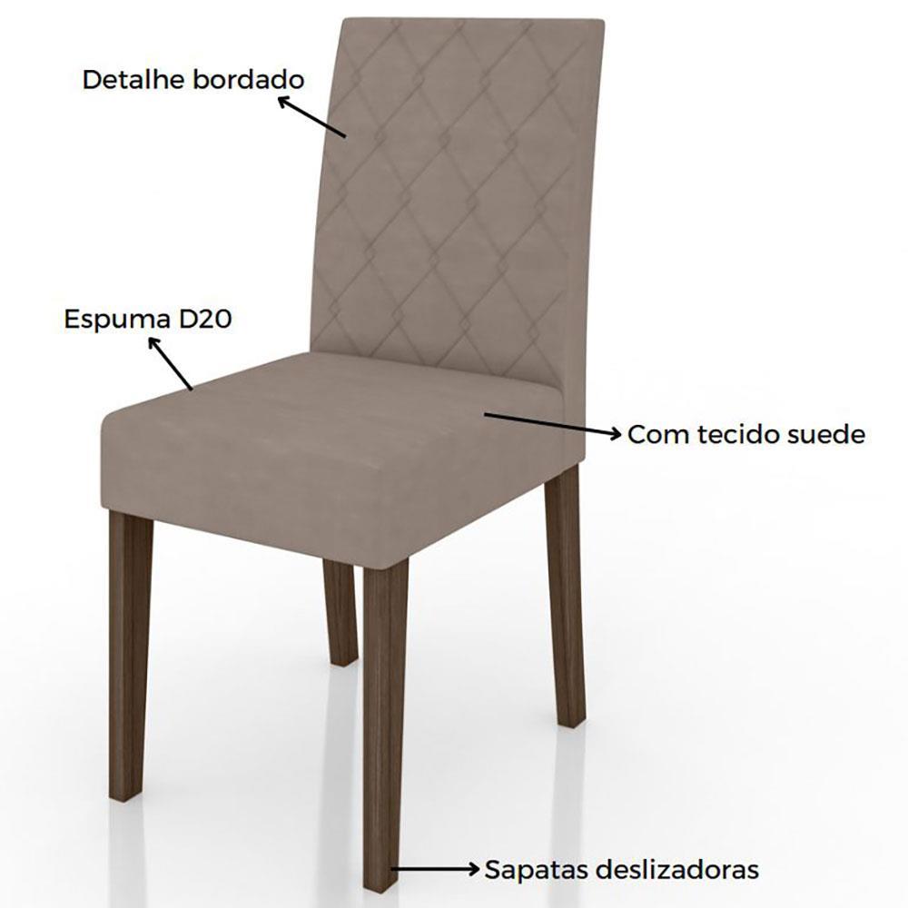 Mesa de Jantar Retangular Poliman Liz com 6 Cadeiras Estofadas e Revestidas em Suede - 160 cm de Largura - 6