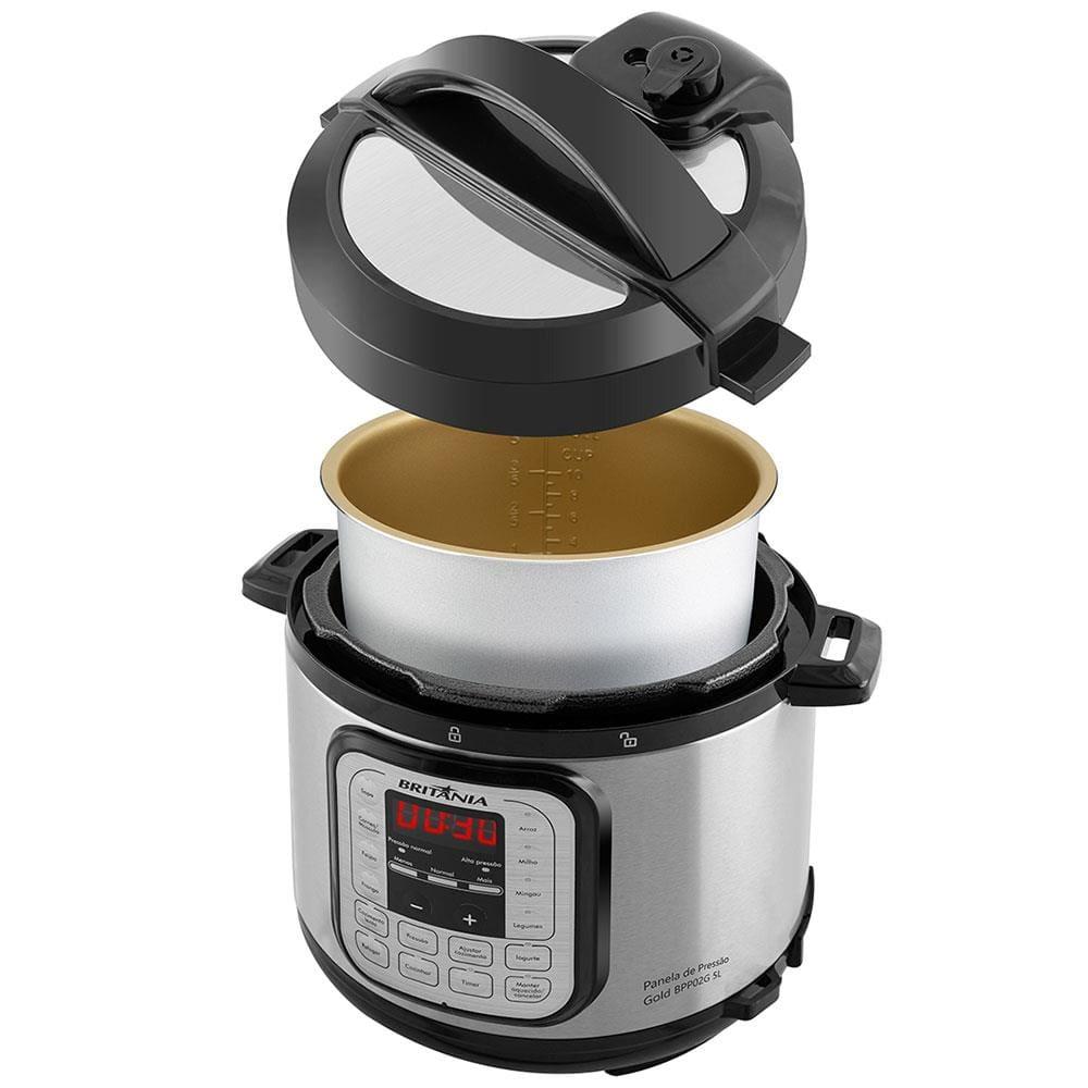 Panela Elétrica de Pressão Britânia BPP02G com Revestimento Gold 5L – Preta/Inox - 5