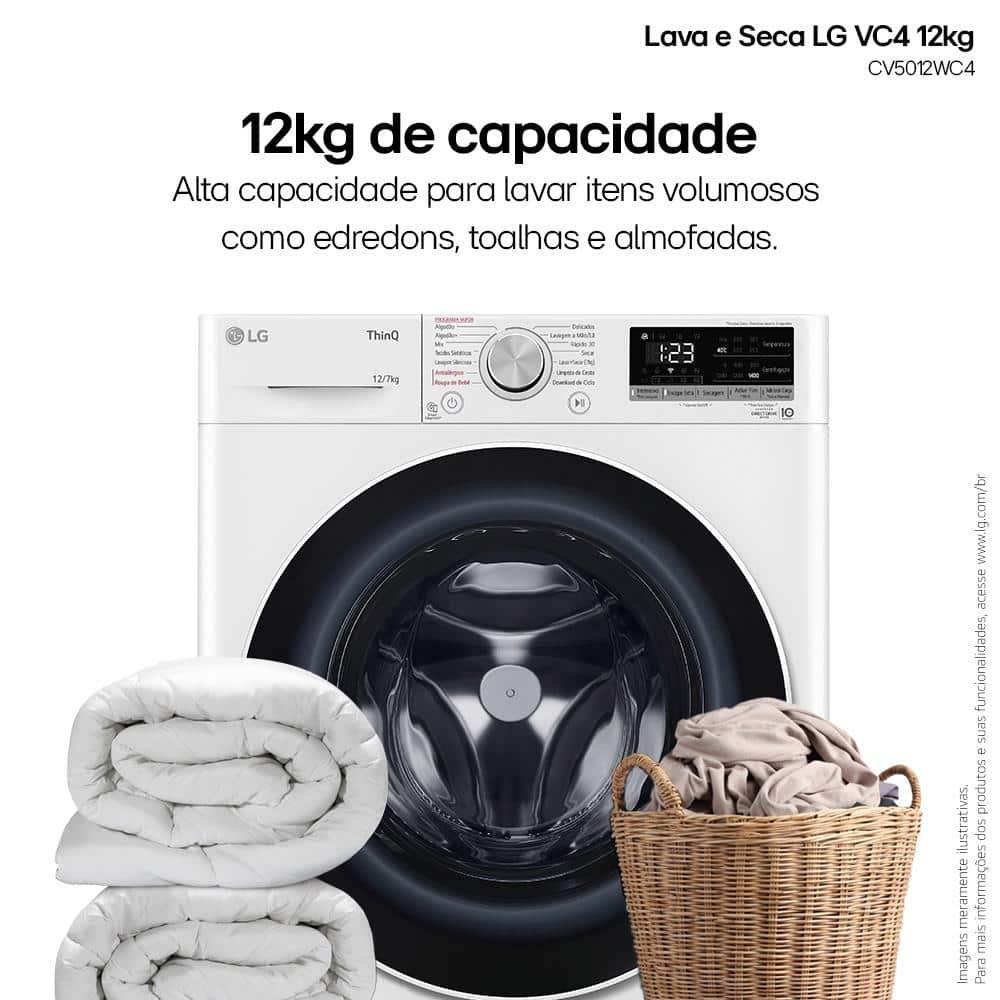 Lava e Seca LG 12Kg/7Kg Smart VC4 com Inteligência Artificial AI DD™ CV5012WC4 - Branca - 3