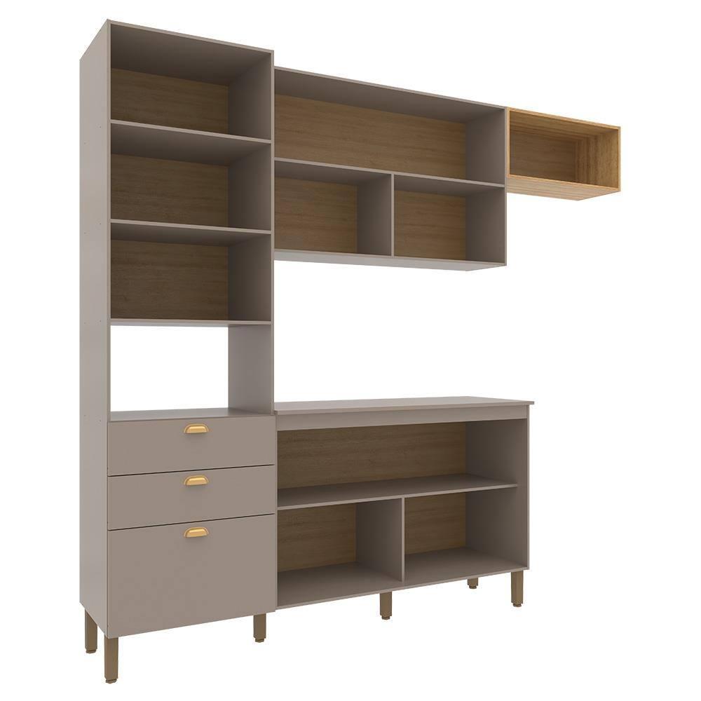 Cozinha Compacta Bartira Pérola com 5 Portas, 2 Gavetas, 1 Gavetão e 4 Prateleiras - 251cm de largura - 5