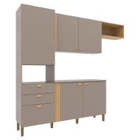 Cozinha Compacta Bartira Pérola com 5 Portas, 2 Gavetas, 1 Gavetão e 4 Prateleiras - 251cm de largura