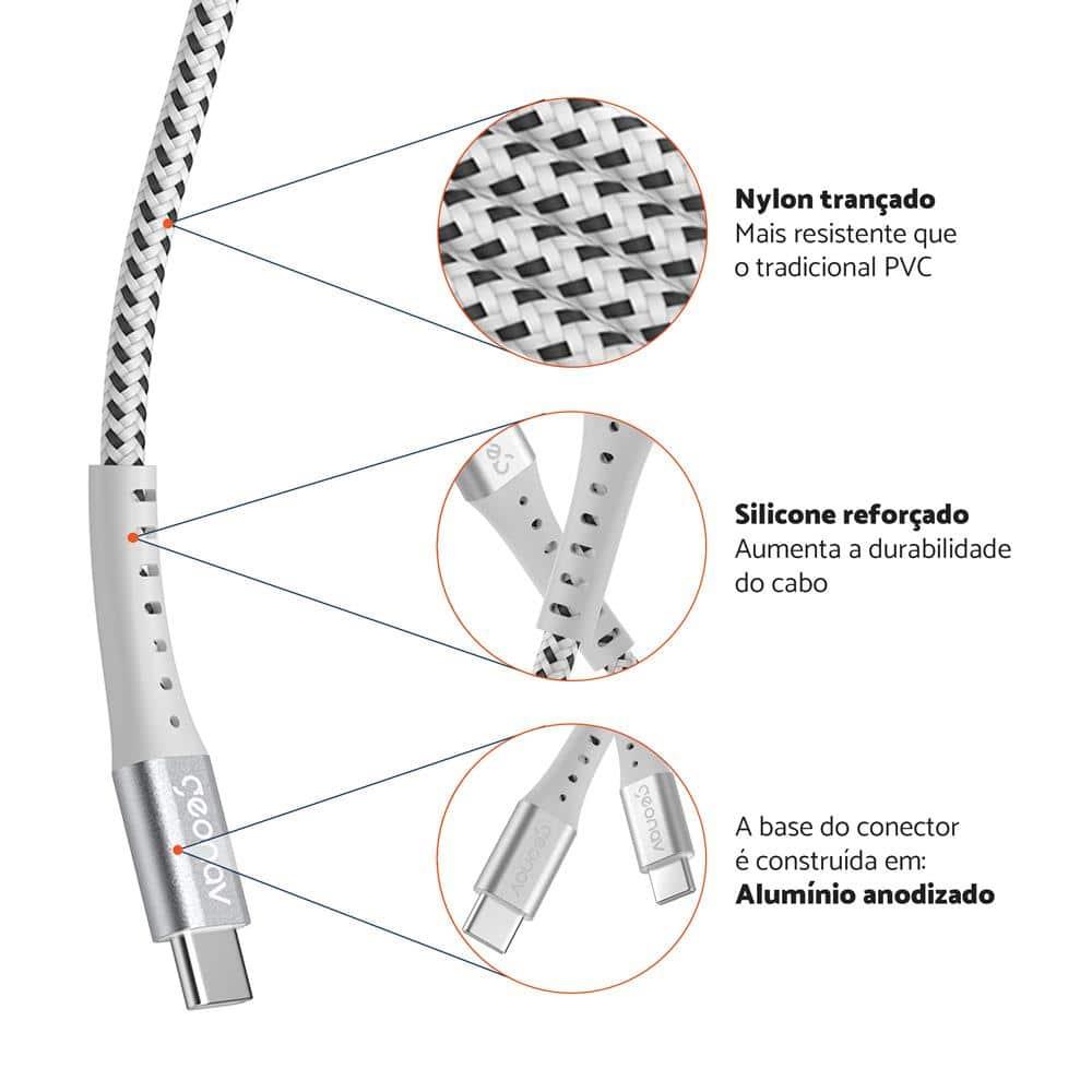 Cabo USB-C ESC06WT em Nylon Trançado Geonav – 1,2 metro - 8