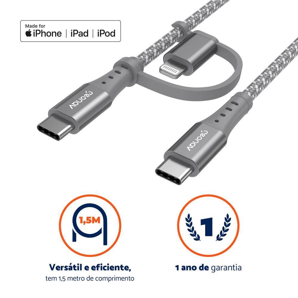 Cabo 2 em 1 USB-C Lightning LC21GR Geonav - 1,5m - 9