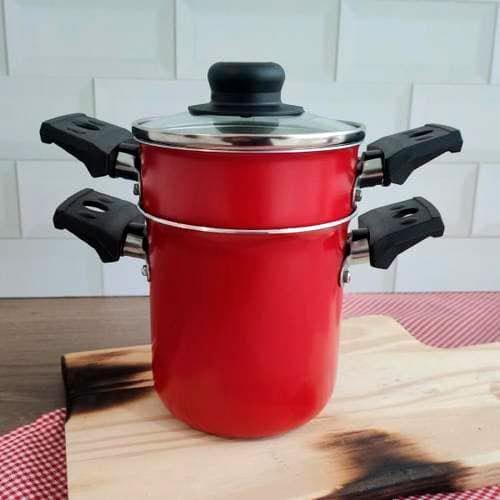 Mini Cuscuzeira Multiflon em Alumínio com Alça TPA Versátil - Vermelho - 4