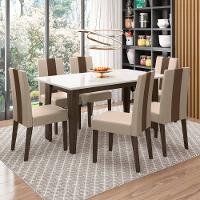 Mesa de Jantar Retangular Poliman Goya com Tampo de Vidro e 6 Cadeiras Revestidas em Suede - 1