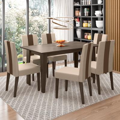 Mesa de Jantar Retangular Poliman Goya com 6 Cadeiras Revestidas em Suede
