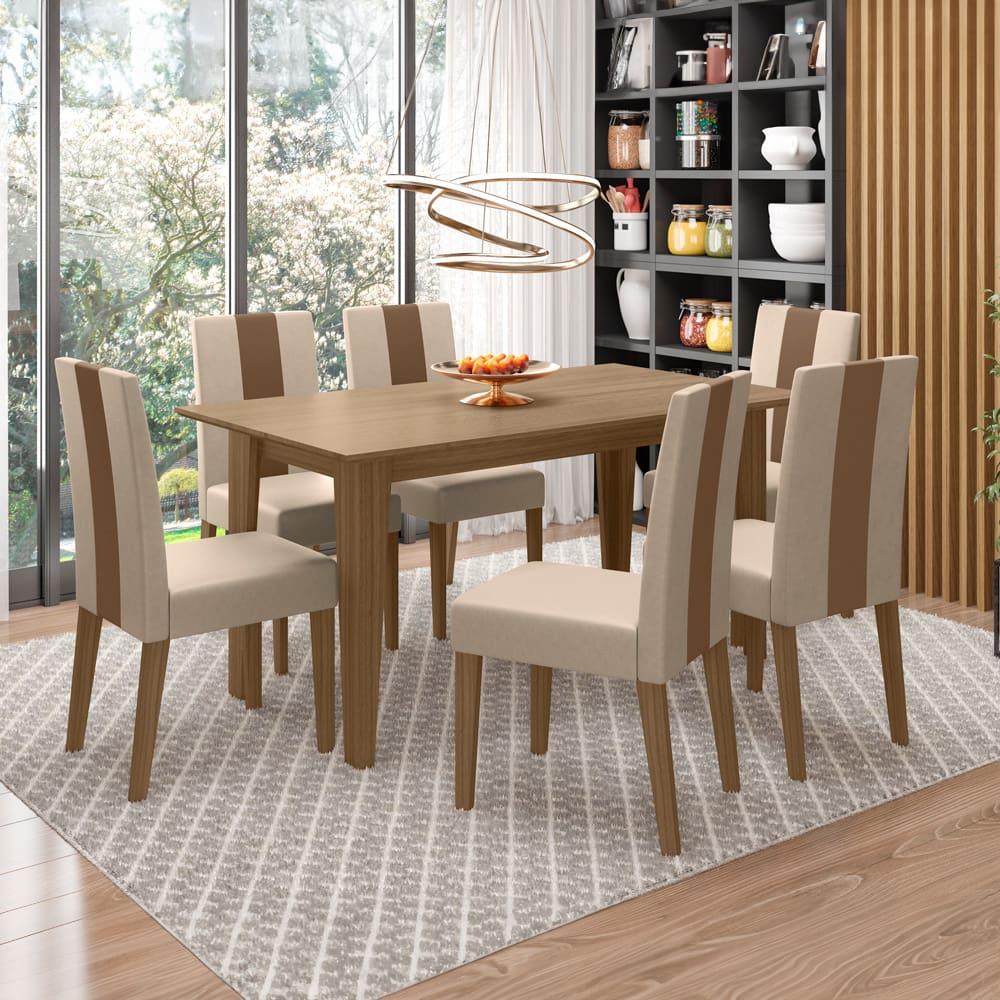 Mesa de Jantar Retangular Poliman Goya com 6 Cadeiras Revestidas em Suede - 1