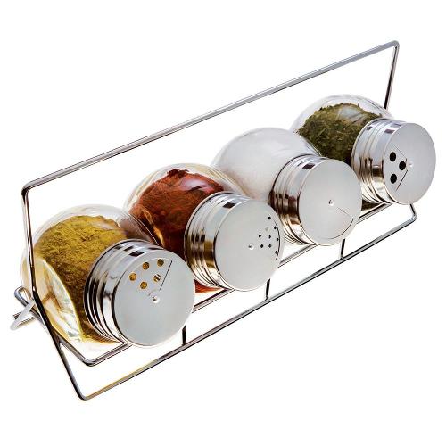 Porta Condimentos Euro Home Bubble 4 Peças – Inox/Transparente