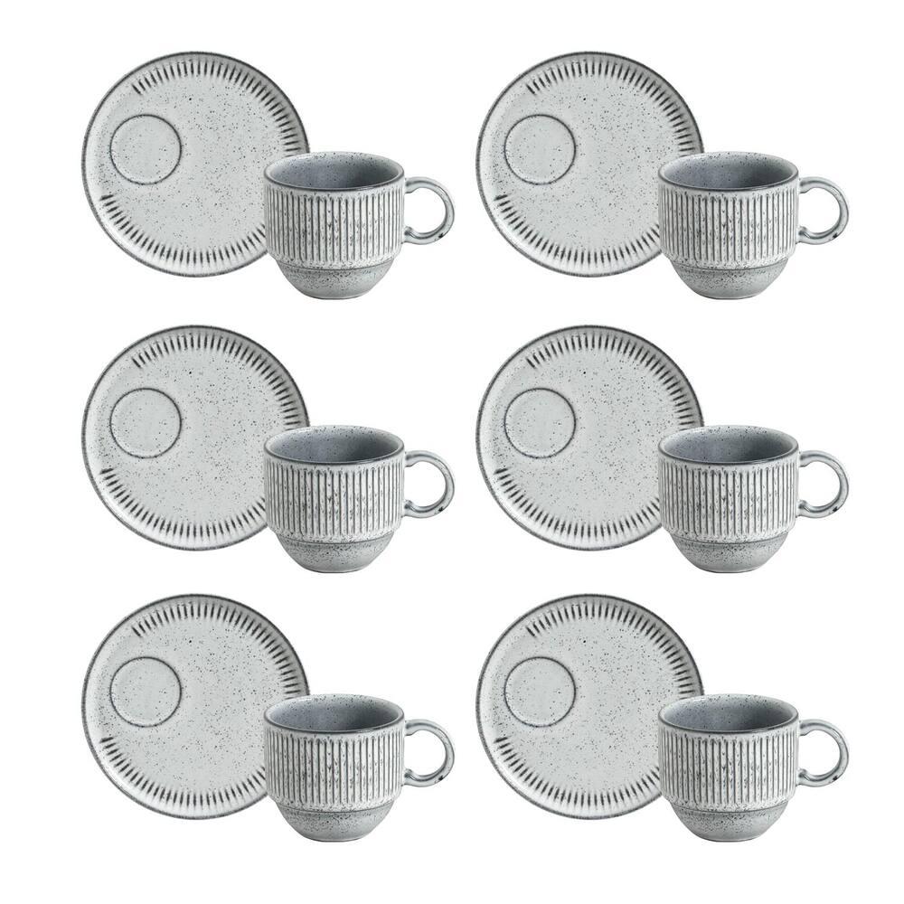 Conjunto de Xícaras de Chá Empilháveis com Pires Porto Brasil Titanium 6 peças - 230 ml - 1