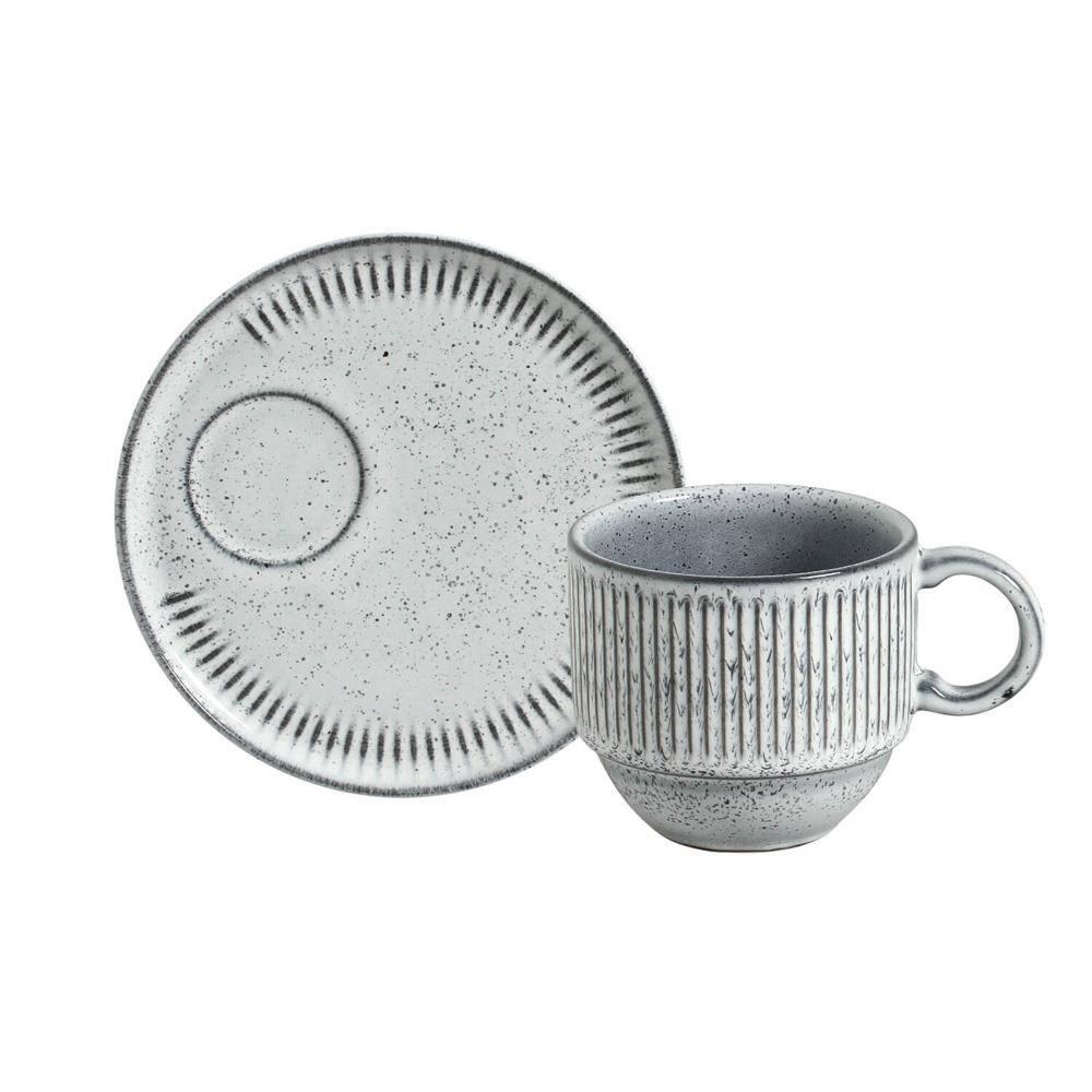 Conjunto de Xícaras de Chá Empilháveis com Pires Porto Brasil Titanium 6 peças - 230 ml - 2