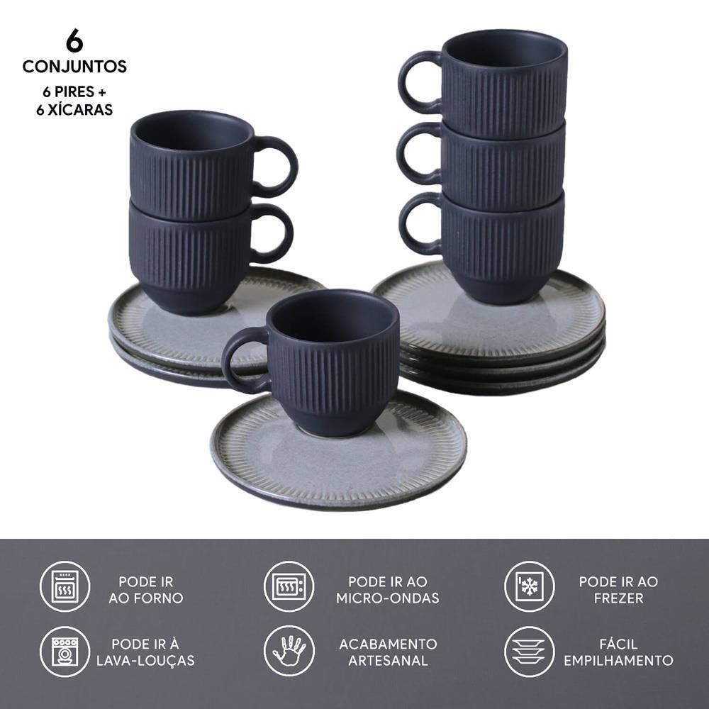 Conjunto de Xícaras de Chá Empilháveis com Pires Porto Brasil Dust 6 peças - 230 ml - 5