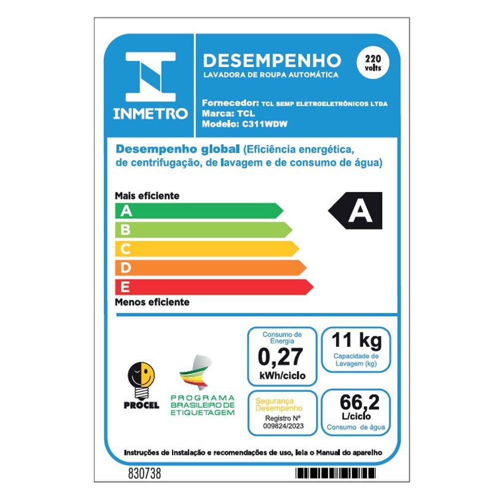 Lava e Seca TCL 11kg/7kg com Motor BLDC Inverter e Sistema Air Wash C311WD - Branca - 4