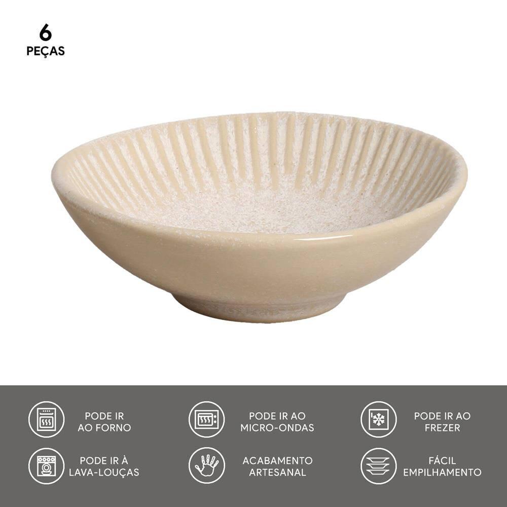 Conjunto de Cumbucas Porto Brasil Cerâmica Linhas Latte Bege 6 peças – 370 ml - 5