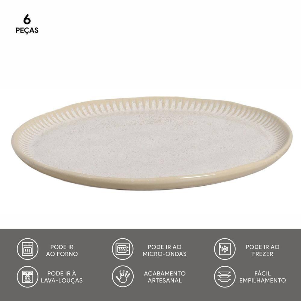 Conjunto de Pratos Rasos Porto Brasil Linhas Latte com 6 Peças - Bege - 5