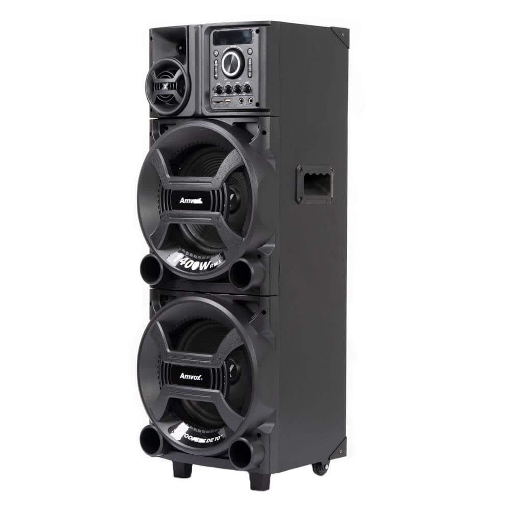 Torre de Som Amvox Titan Black ACA 1402 com Luz e Display em LED, 2 Woofers de 10", Bluetooth, Entradas USB, Card e Microfones 1400W - Bivolt - 2
