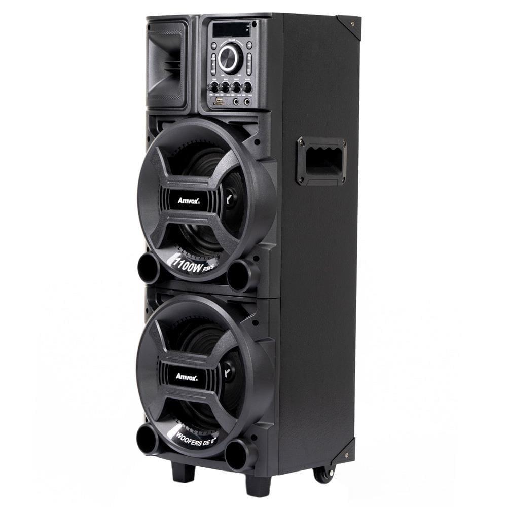 Torre de Som Amvox Duplo 8 Black ACA1101 com Luz de LED, 2 Woofers de 8", Bluetooth, Entradas UBS SD e Microfones - 1100W - 2