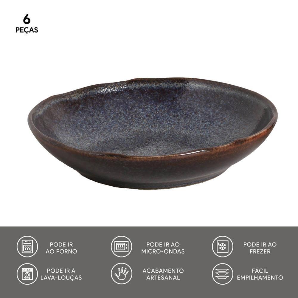Conjunto de Pratos Fundos Porto Brasil Bio Titanium com 6 Peças - Azul - 6