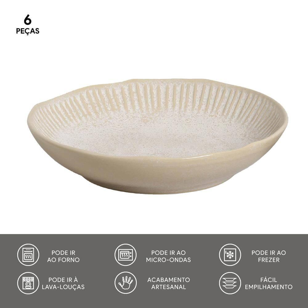 Conjunto de Pratos Fundos Porto Brasil Linhas Latte com 6 Peças - Bege - 5