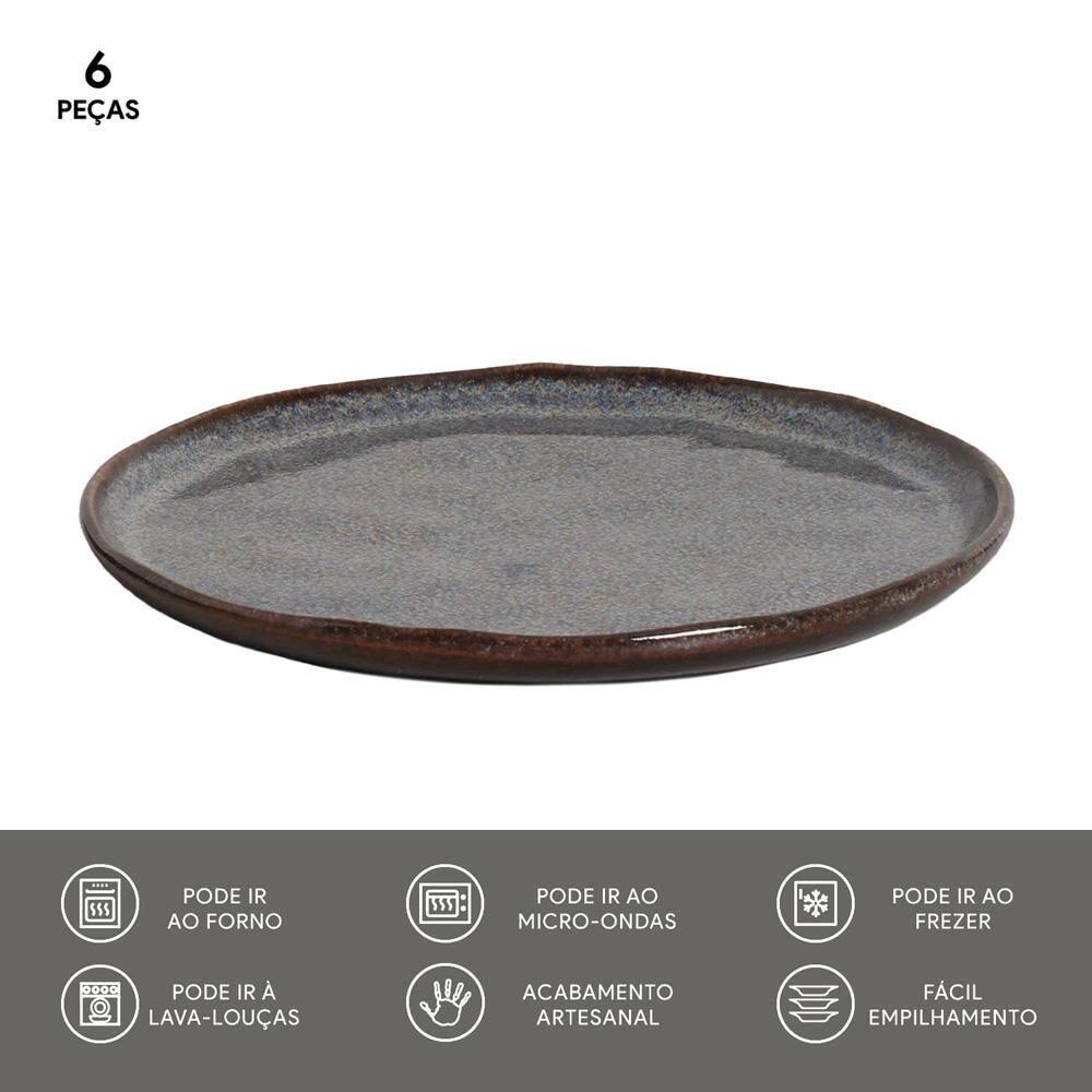 Conjunto de Pratos de Sobremesa Porto Brasil Bio Titanium com 6 peças - Azul - 6