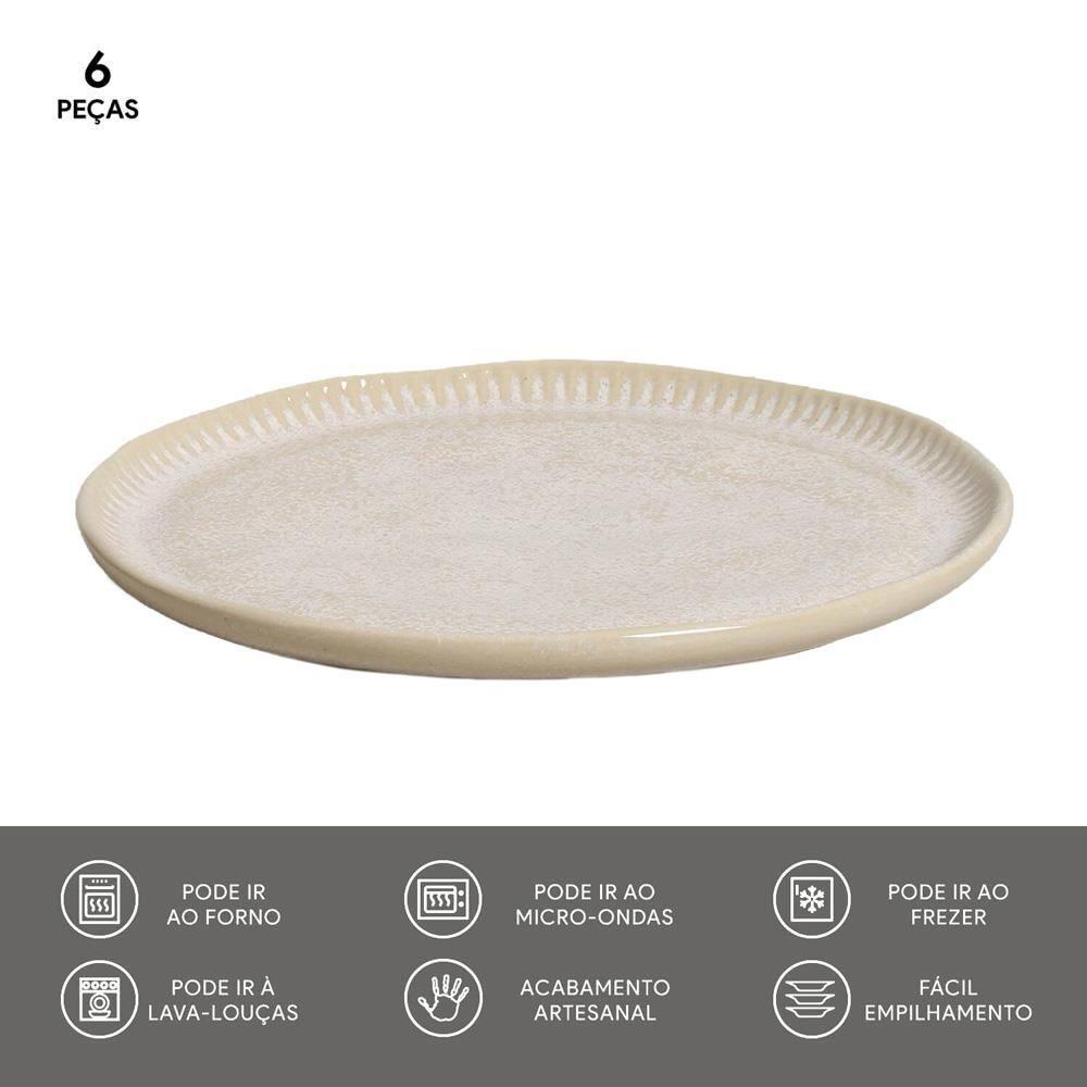 Conjunto de Pratos de Sobremesa Porto Brasil Linhas Latte com 6 peças - Bege - 5